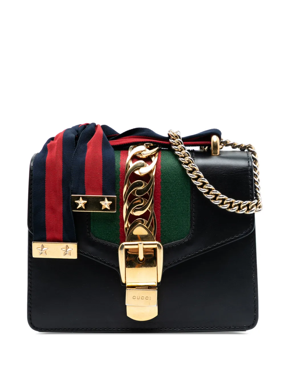 Gucci Pre-Owned 2016-2025 Mini Leather Web Sylvie Chain crossbody bag - Nero