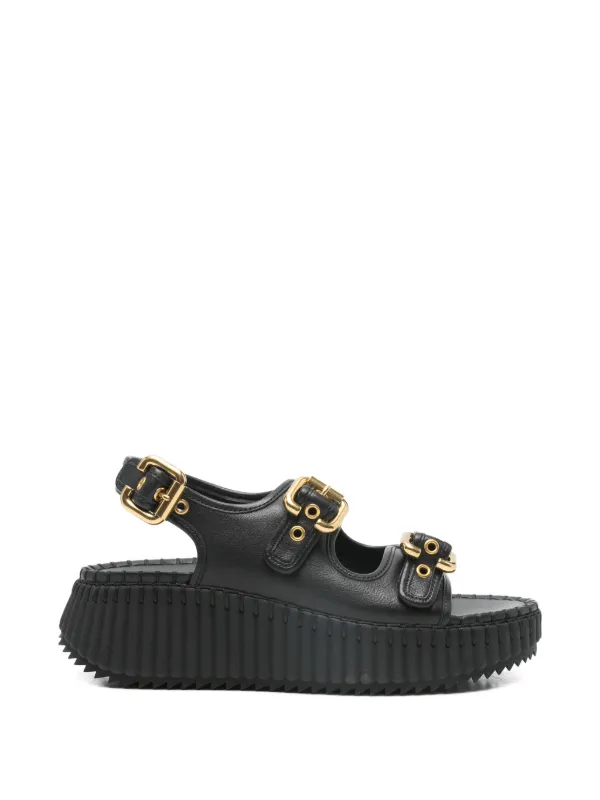 Chloé Nama Buckle Flatform Heeled Sandals in Black