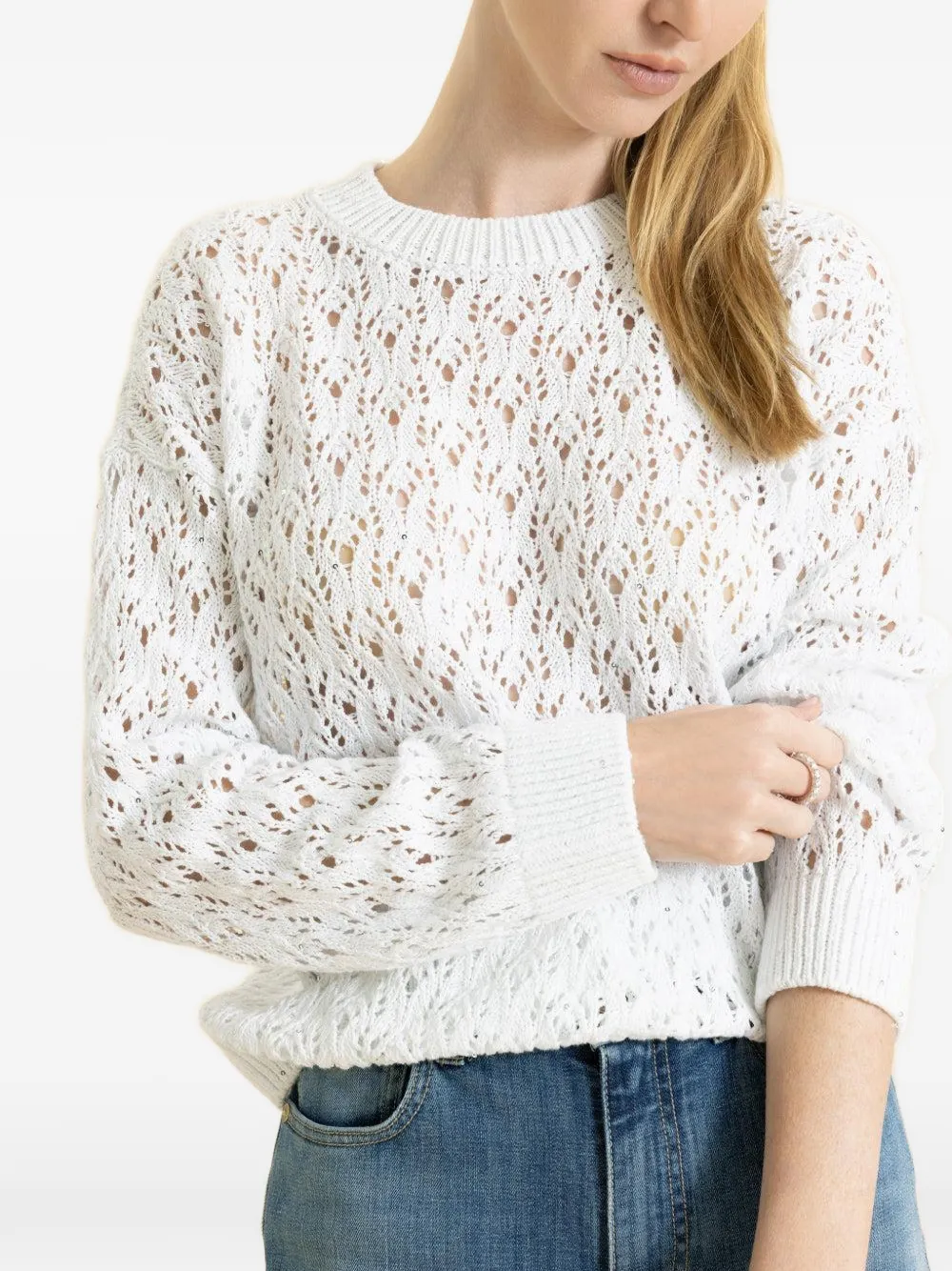  Eleventy Long-sleeve Crew-neck Sweater - White 