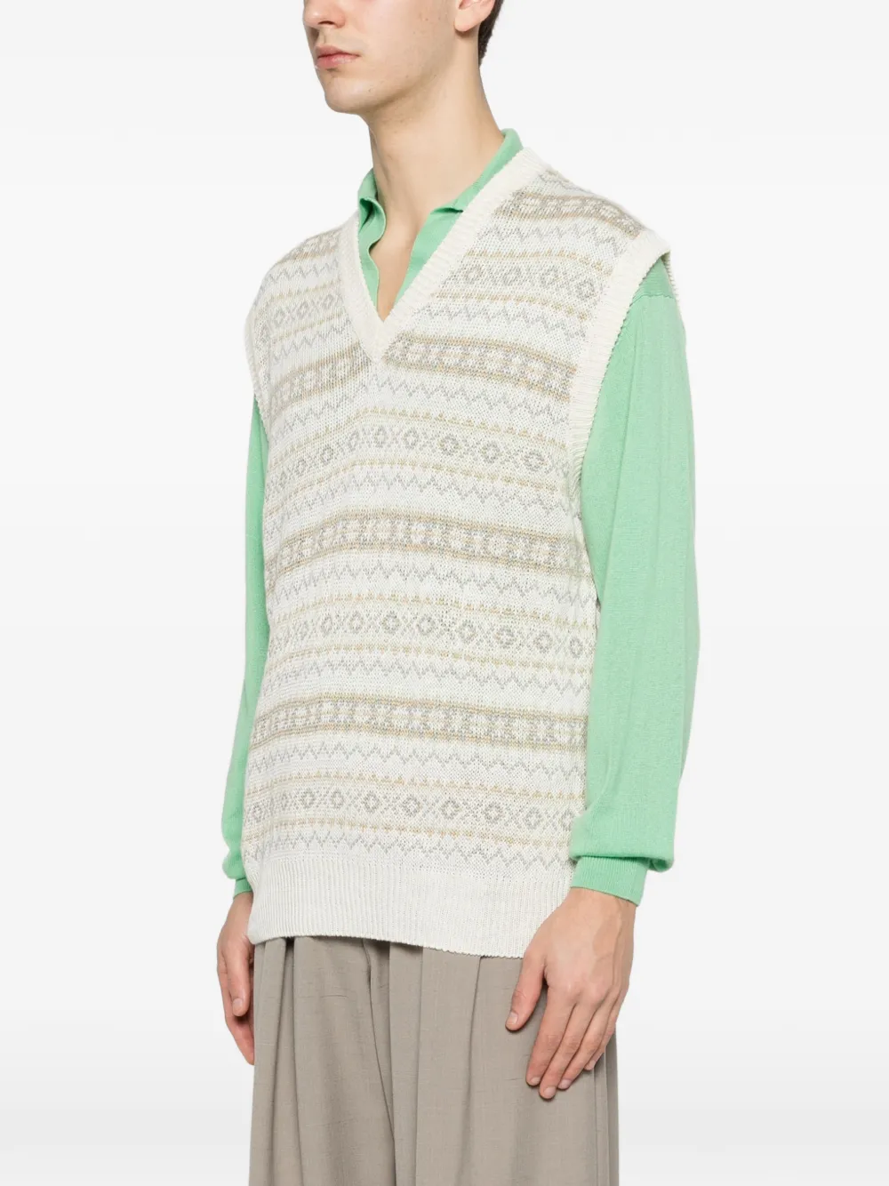  Kiton V-neck Patterned Vest - Neutrals 