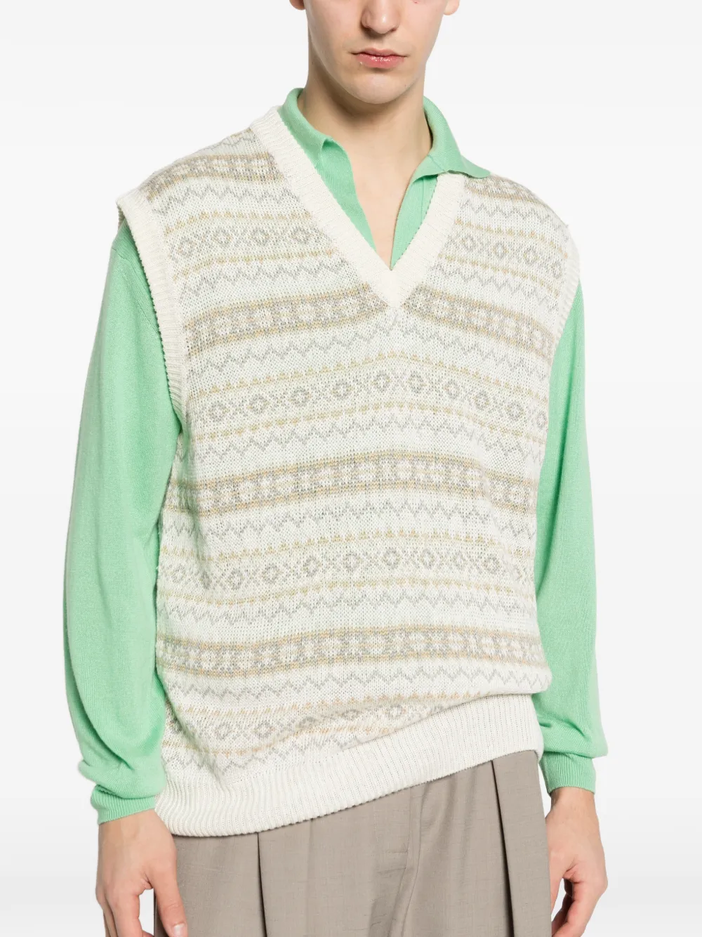 Kiton Top met V-hals en patroon Beige