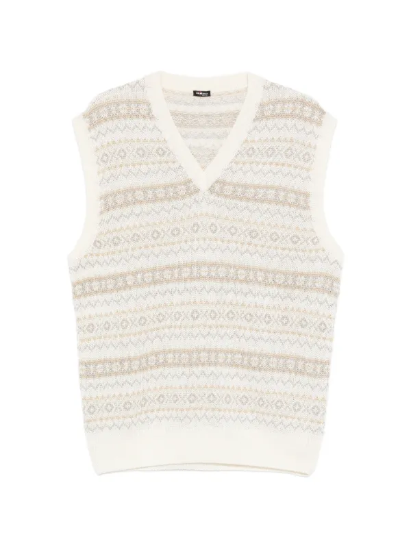 Kiton V-neck Patterned Vest in Neutrals