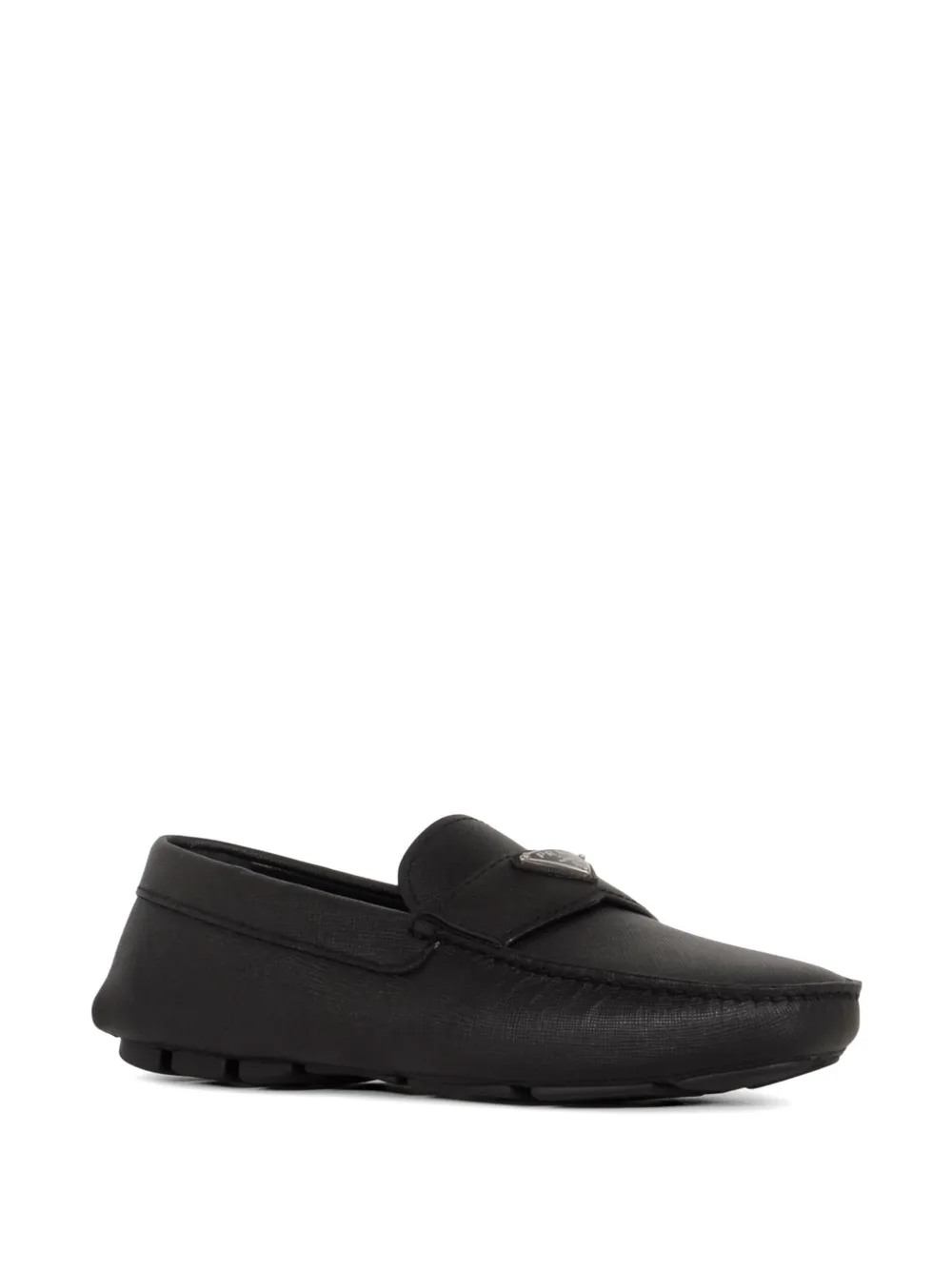 Prada triangle-logo leather loafers Zwart