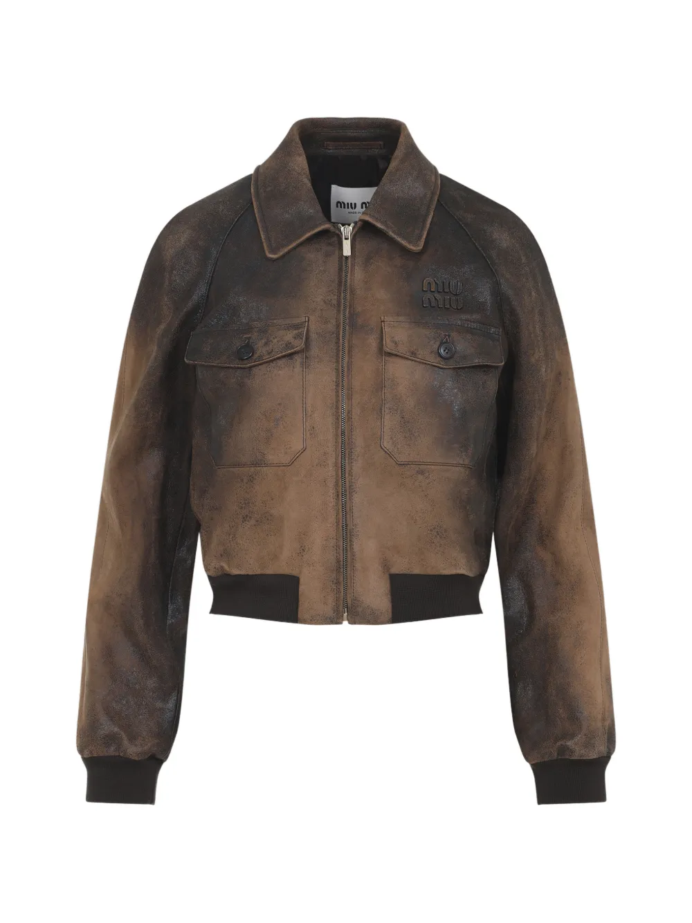 Miu Miu pocket logo leather jacket - Marrone