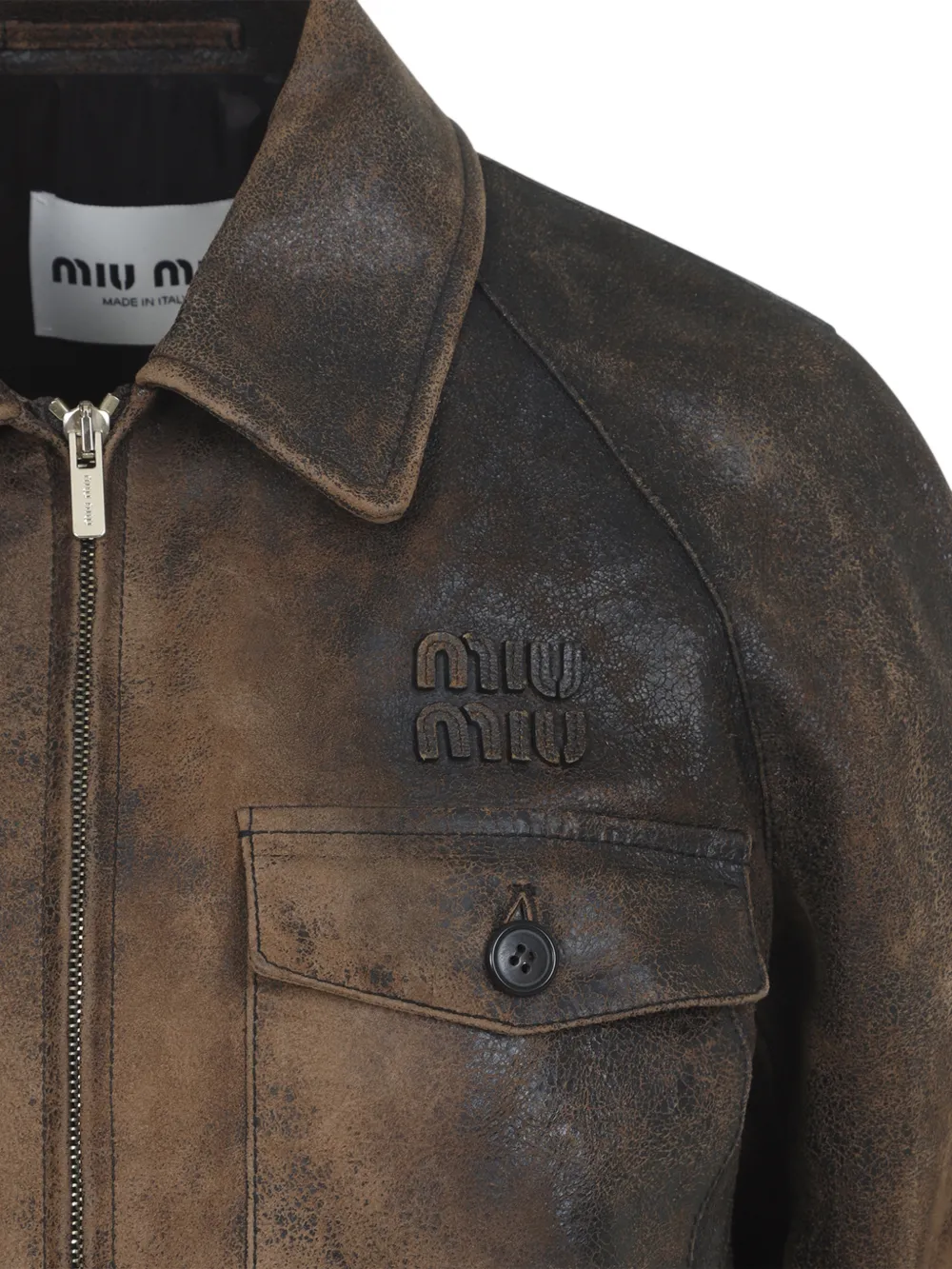 Miu Leren jack met logozak Bruin