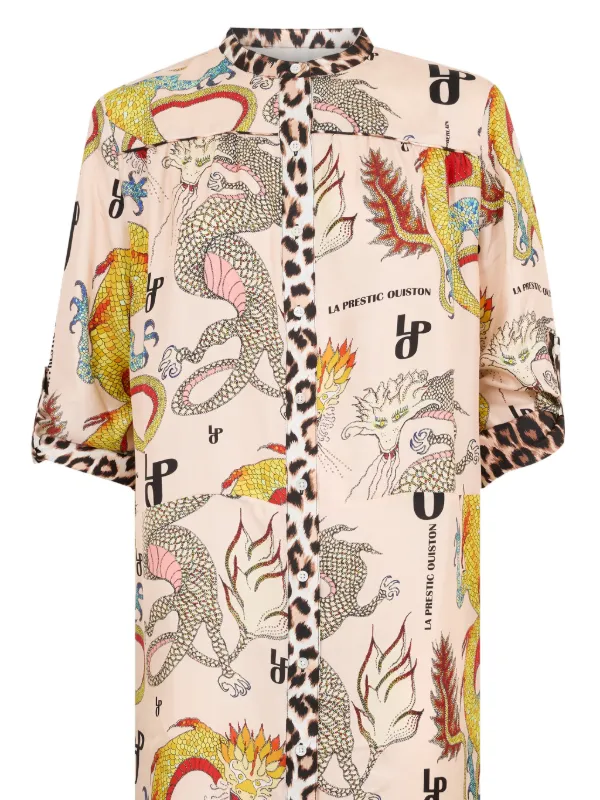 La Prestic Ouiston dragon-print Shirt Dress | Pink | FARFETCH