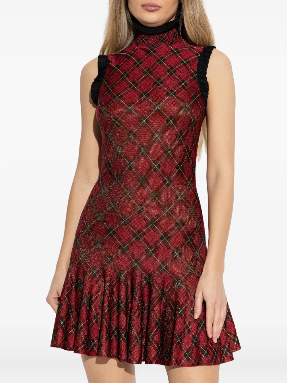 Alexander McQueen Mini-jurk met ruches en tartan-ruit Rood