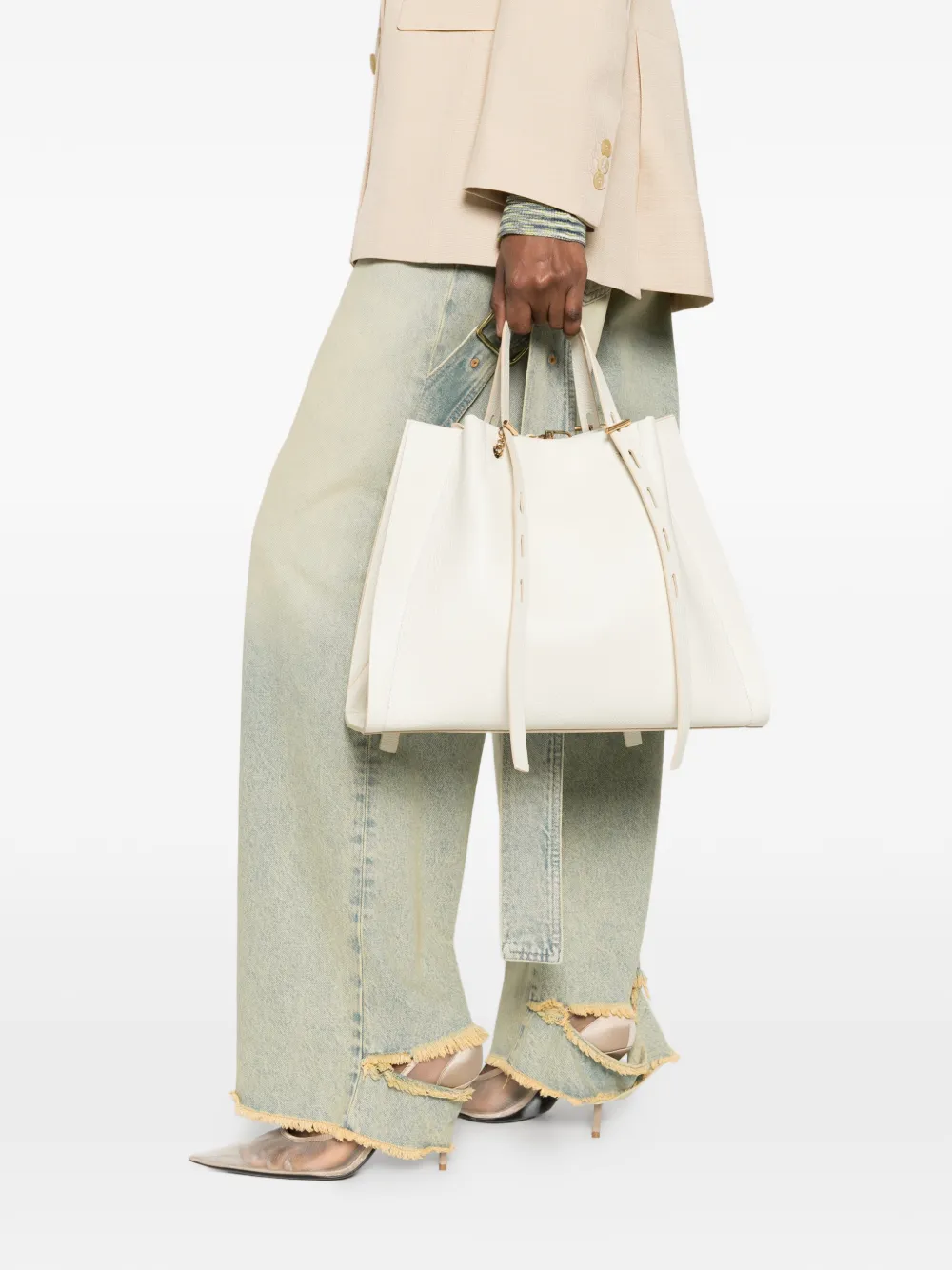  Minobossi Medium Paulette Leather Tote Bag - White 