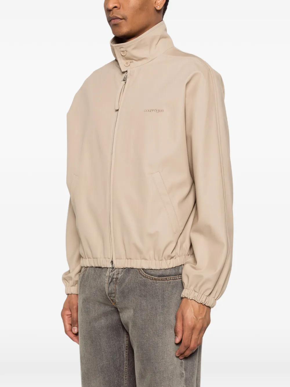  Courrèges Zipped Cotton Bomber Jacket - Neutrals 