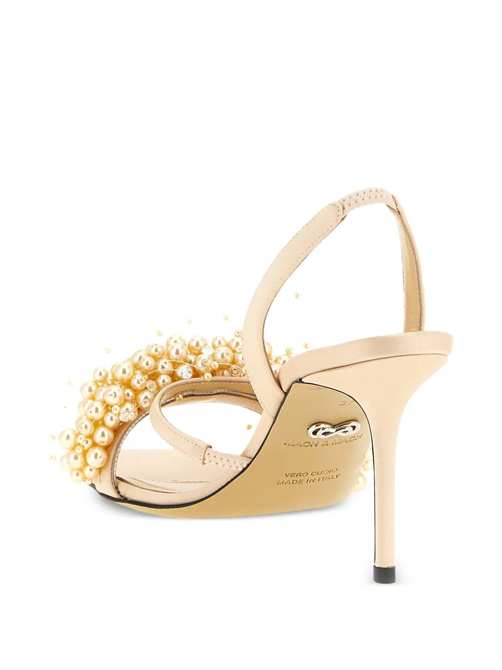 MACH & MACH Satijnen sandalen met parelband Beige
