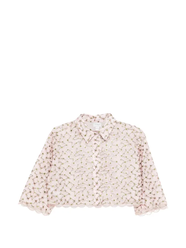 Giambattista Valli Floral-embroidered Cropped Shirt in Pink