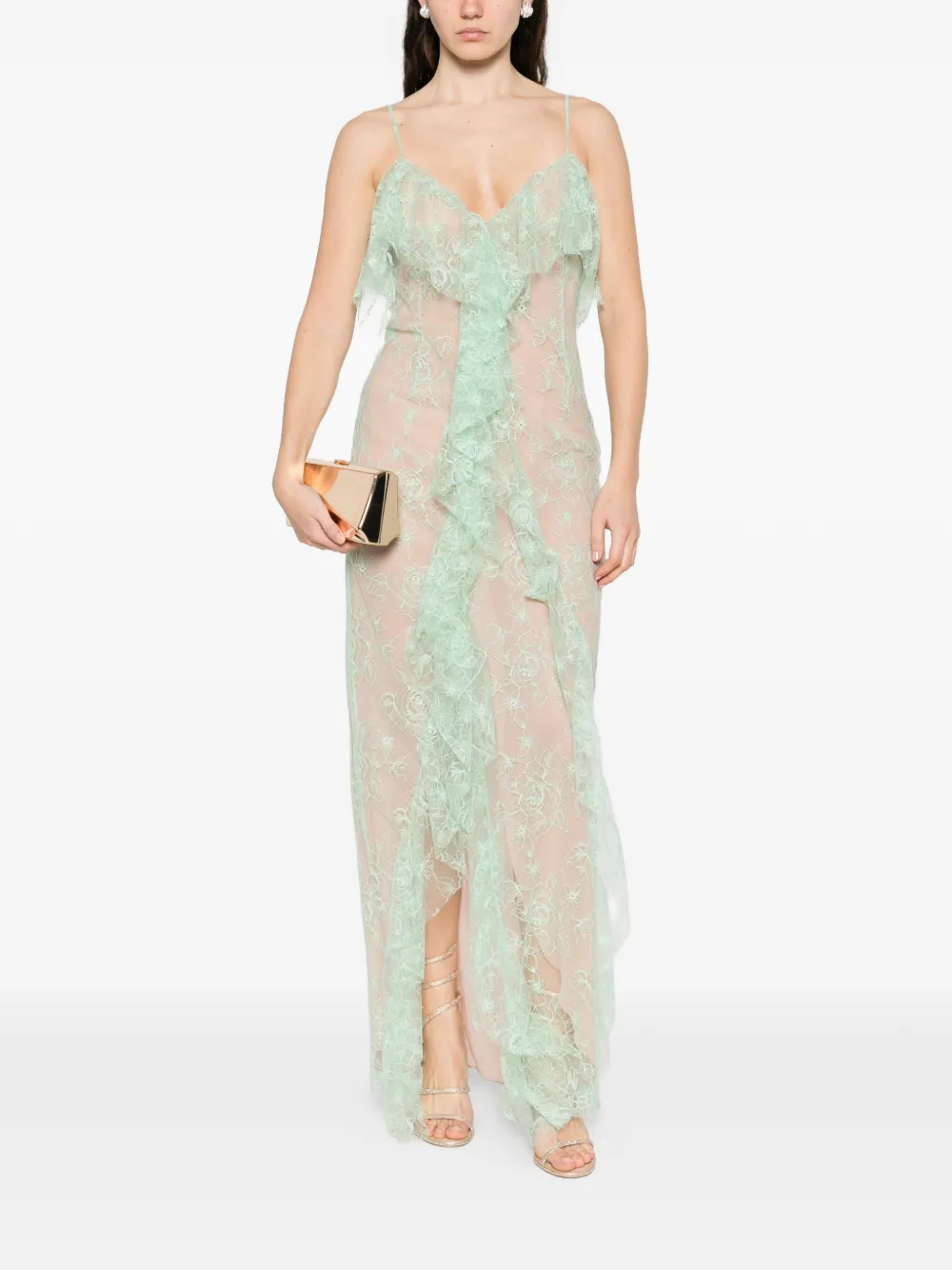 Blumarine Jurk met bloemenkant Groen