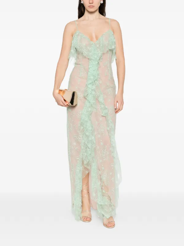 Blumarine Floral Lace Maxi Dress - Green