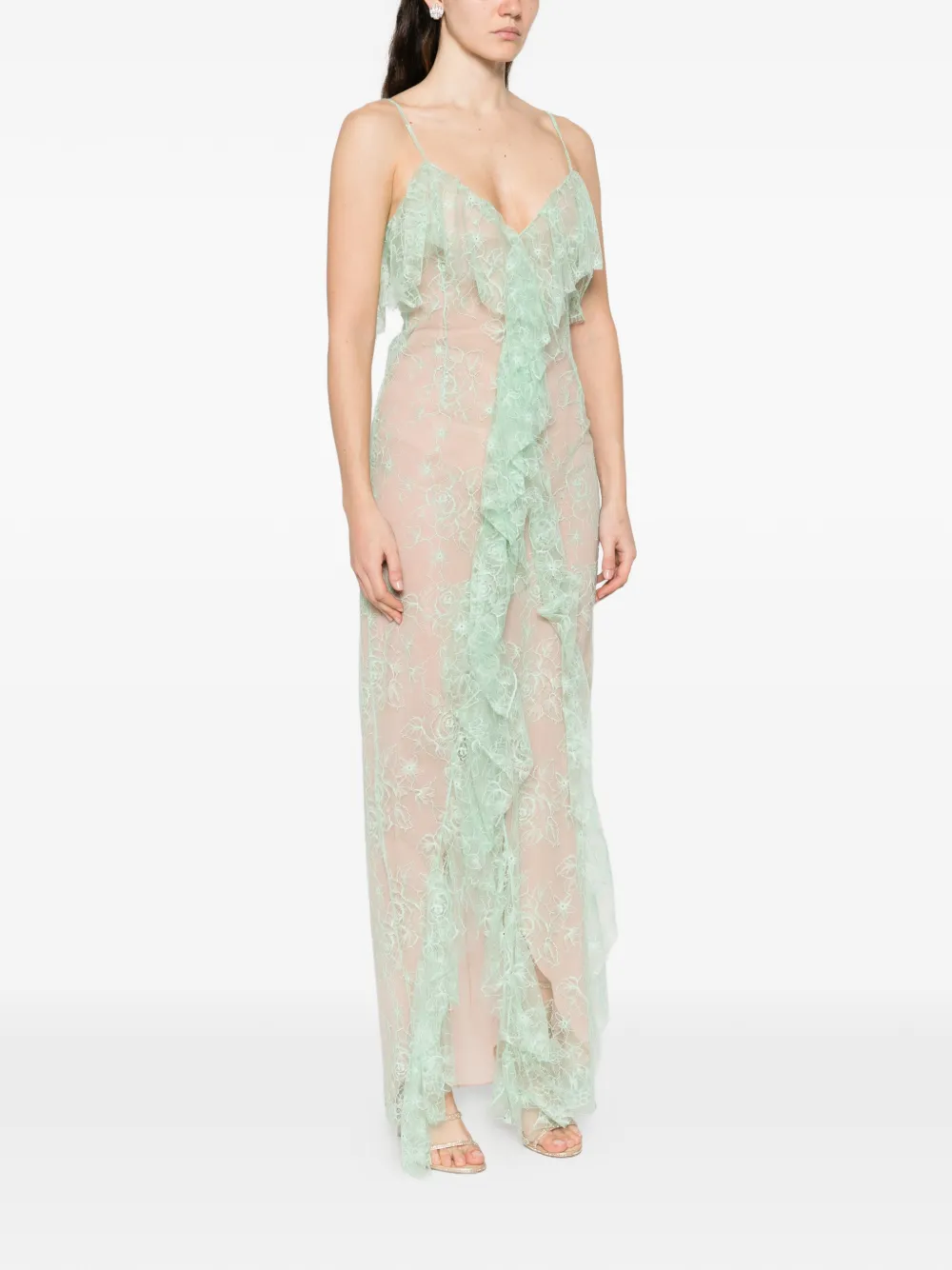 Blumarine Jurk met bloemenkant Groen