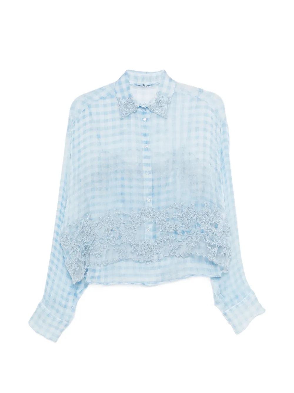 Ermanno Scervino lace-trim check-pattern shirt - Blu