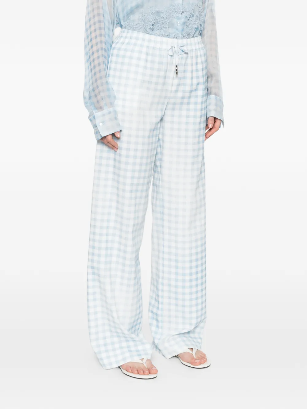  Ermanno Scervino Gingham-pattern Drawstring Trousers - White 