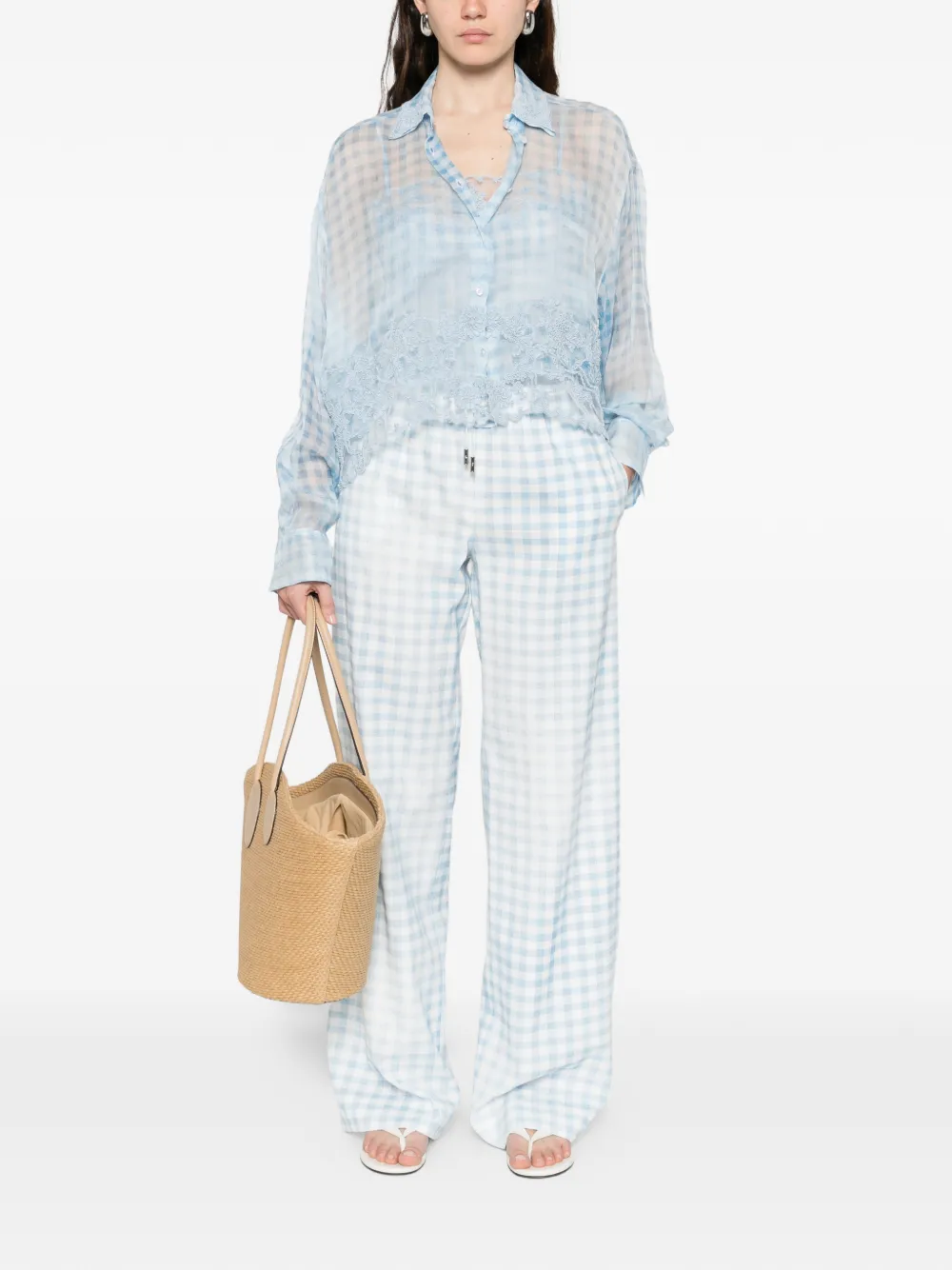  Ermanno Scervino Gingham-pattern Drawstring Trousers - White 