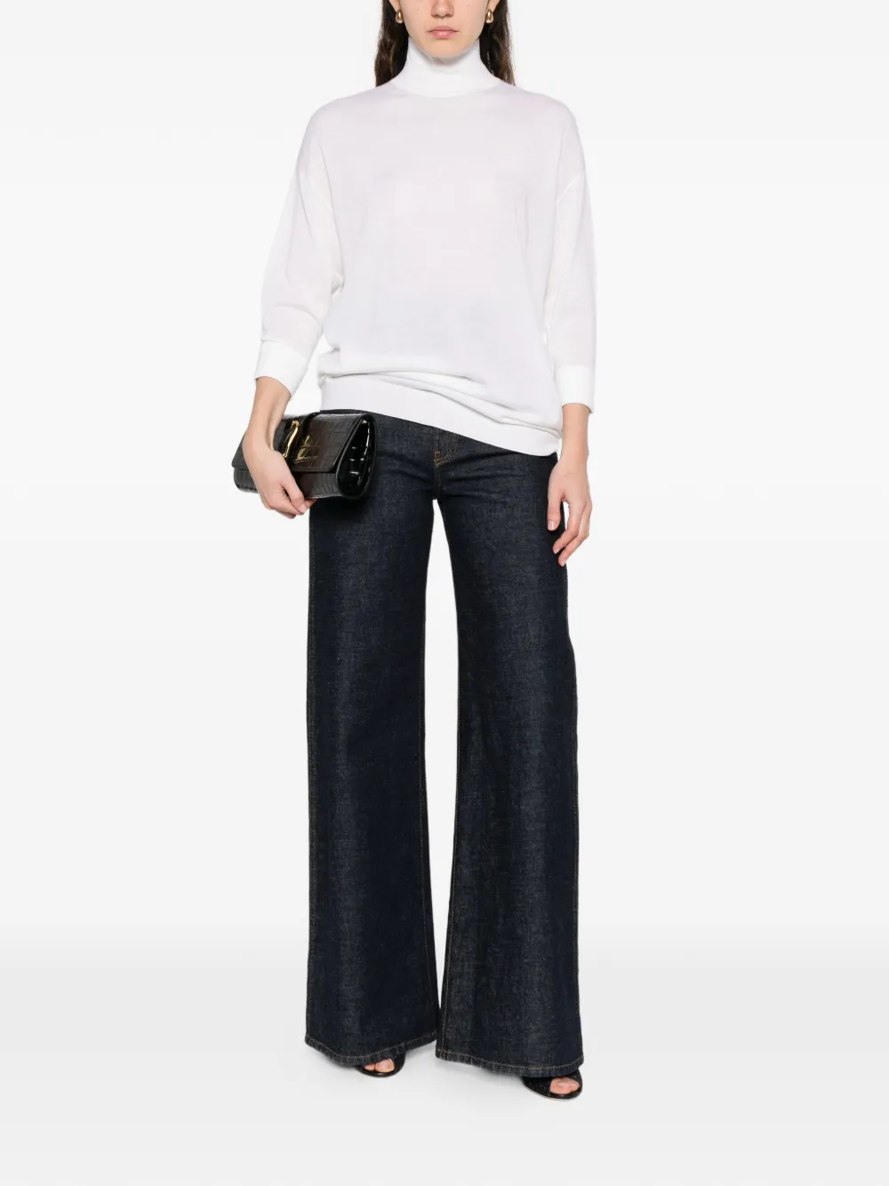 Roll-Neck Three-Quarter-Sleeve Sweater