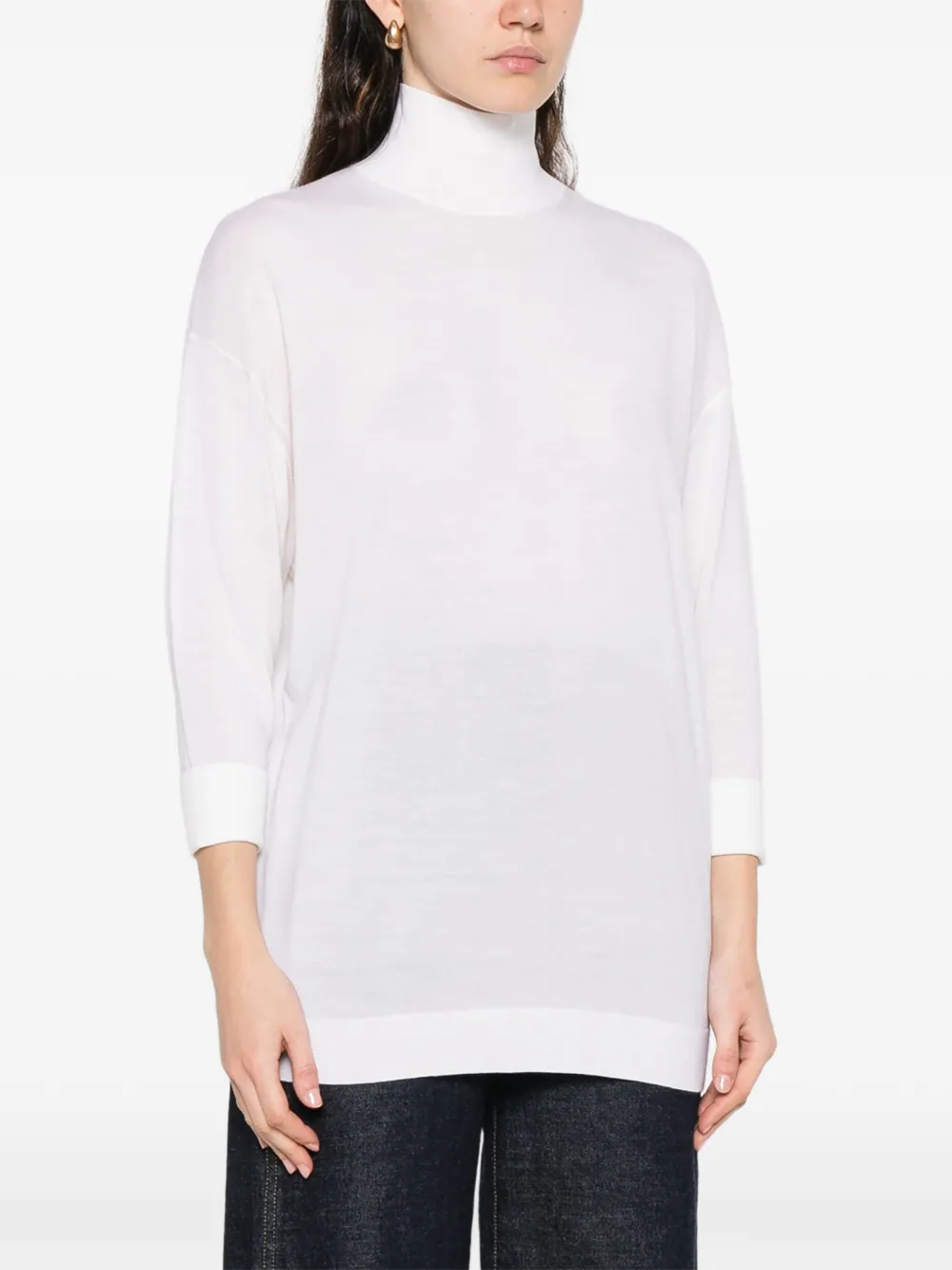 Roll-Neck Three-Quarter-Sleeve Sweater
