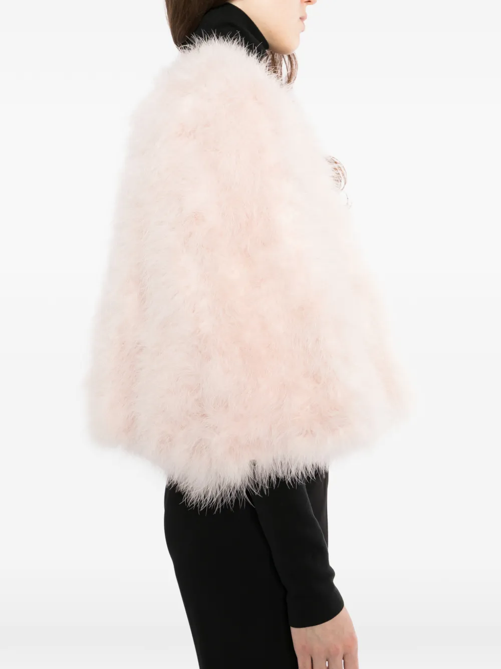 Yves Salomon Cropped jas met veren Roze