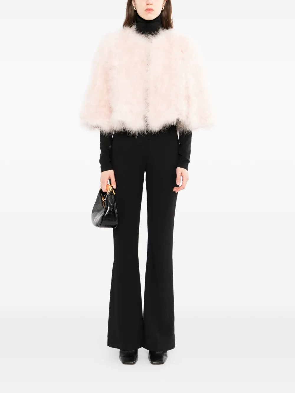 Yves Salomon Cropped jas met veren Roze