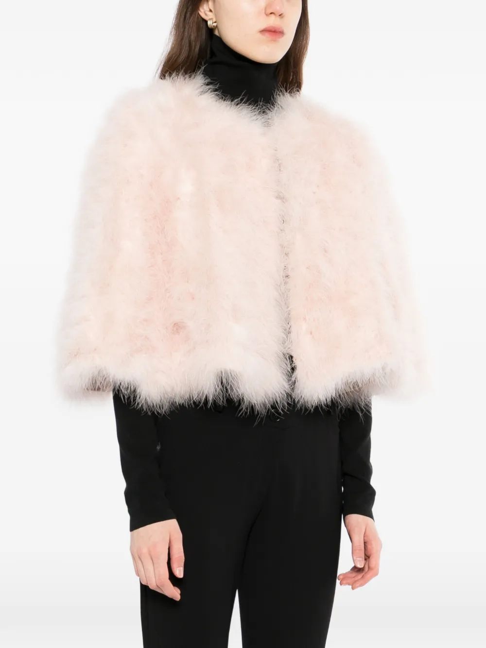 Yves Salomon Cropped jas met veren Roze