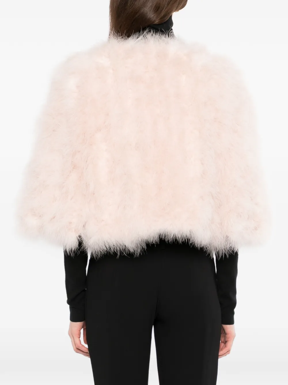 Yves Salomon Cropped jas met veren Roze