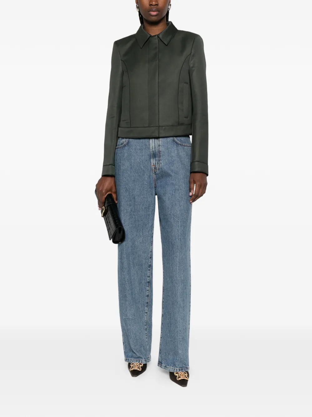 Tom Ford Collar Crop Jacket - Green 