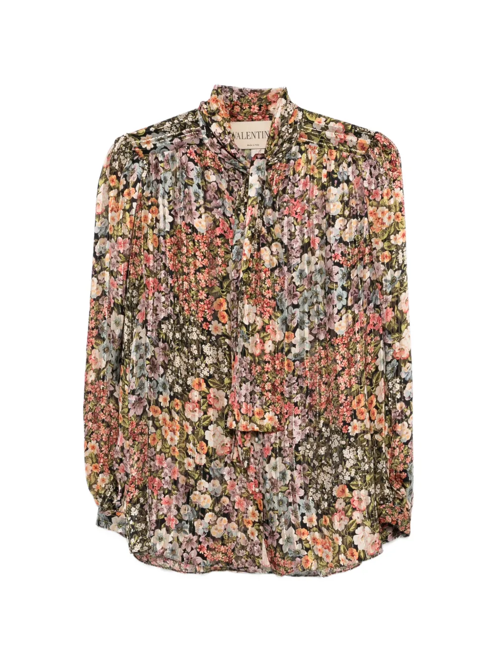 Valentino Garavani pussy-bow floral-print shirt - Nero