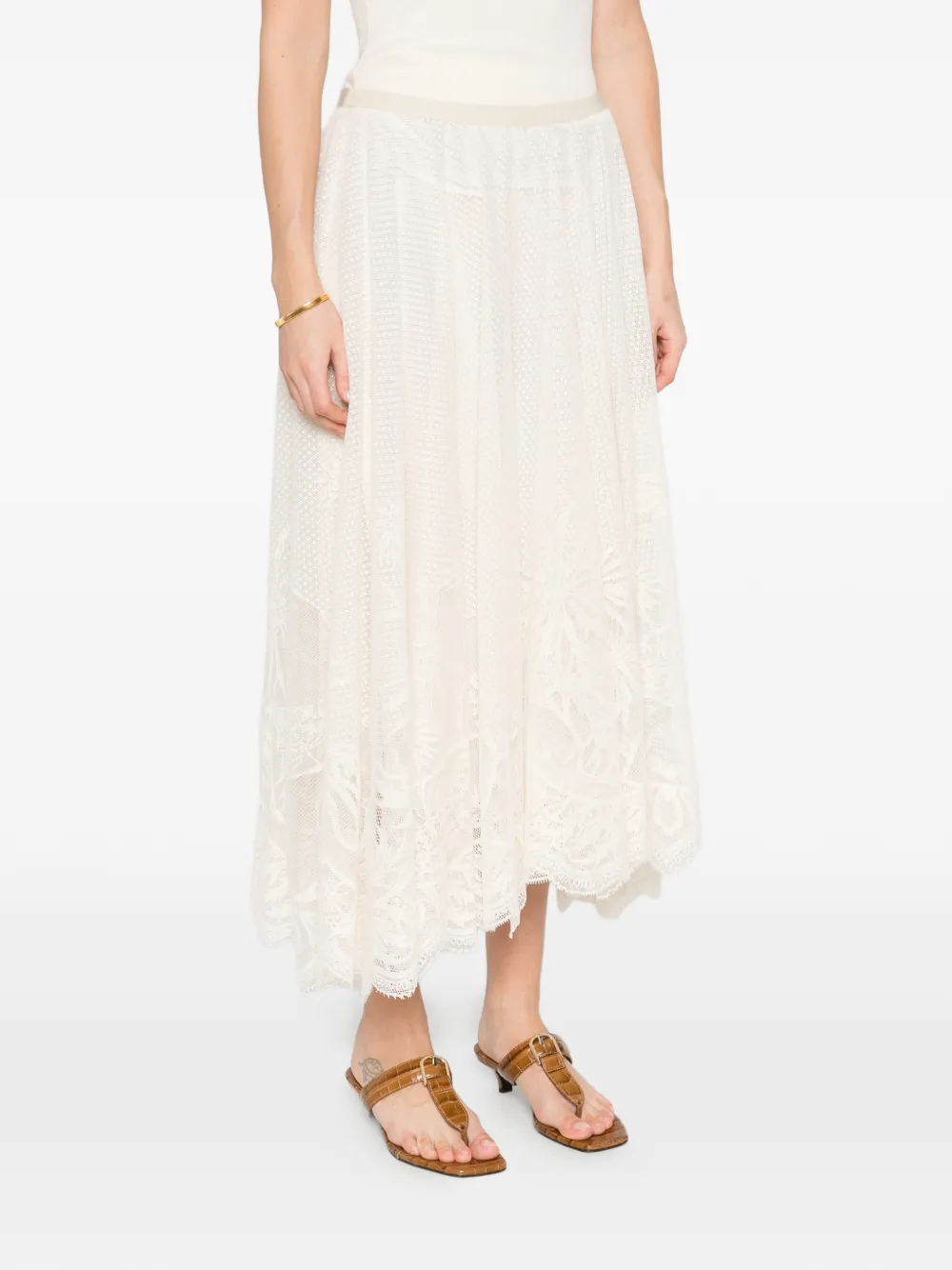 Fabiana Filippi Rok met geborduurde bloemen Beige