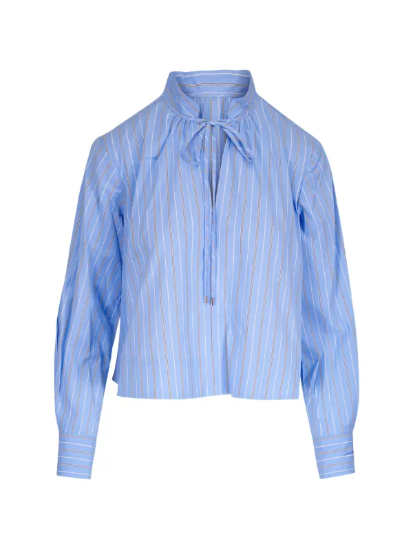 Veronica Beard Kaits Striped Tie Blouse in Blue
