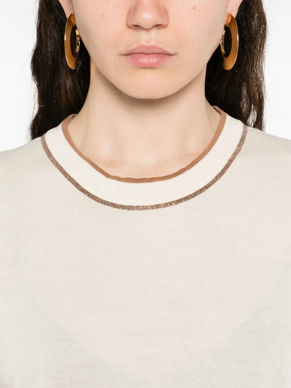 Fabiana Filippi T-shirt met contrast afwerking Beige
