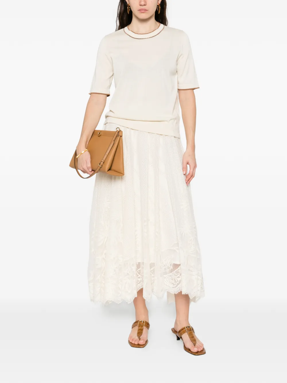 Fabiana Filippi T-shirt met contrast afwerking Beige
