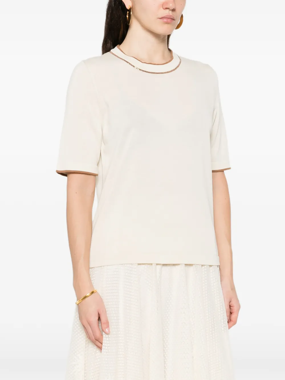 Fabiana Filippi T-shirt met contrast afwerking Beige