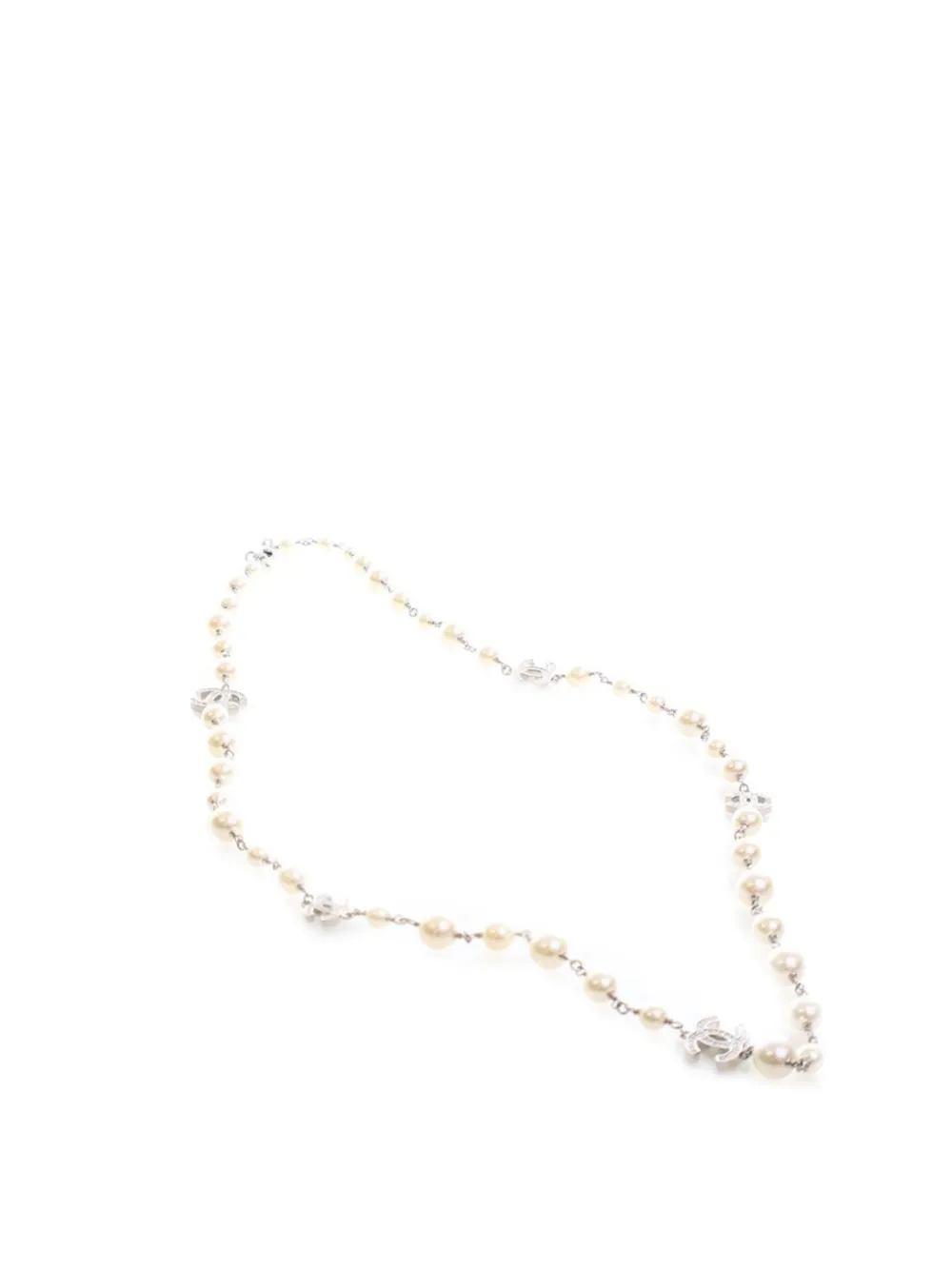 CHANEL Pre-Owned 2022 CC Silver Plated Crystal Faux Pearl Long Necklace costume necklace - Argento