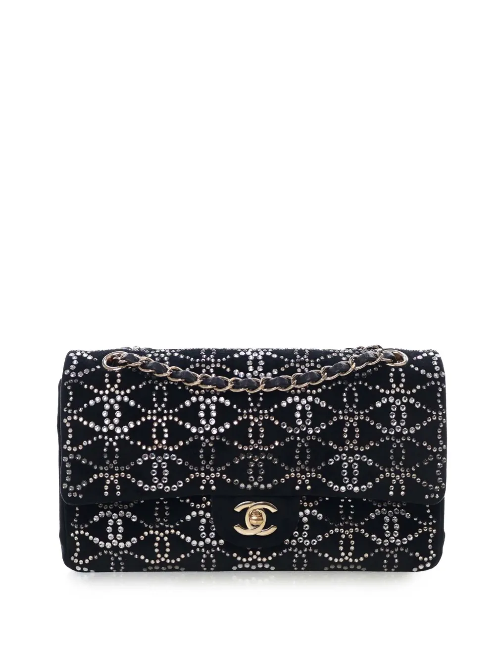 CHANEL Pre-Owned 2020 Medium Classic Crystal Embellished Velvet Double Flap shoulder bag - Nero