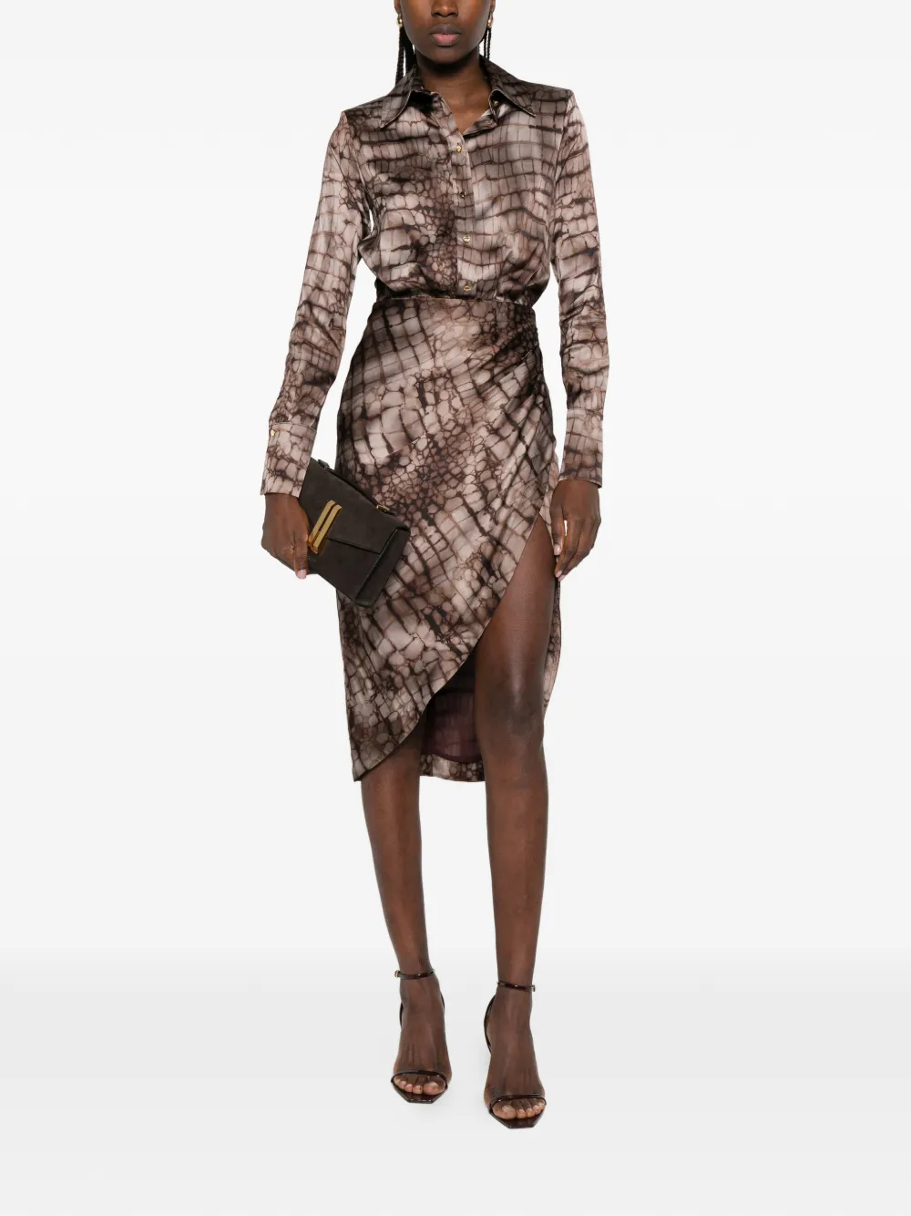 Elisabetta Franchi Midi-jurk met lange mouwen Bruin