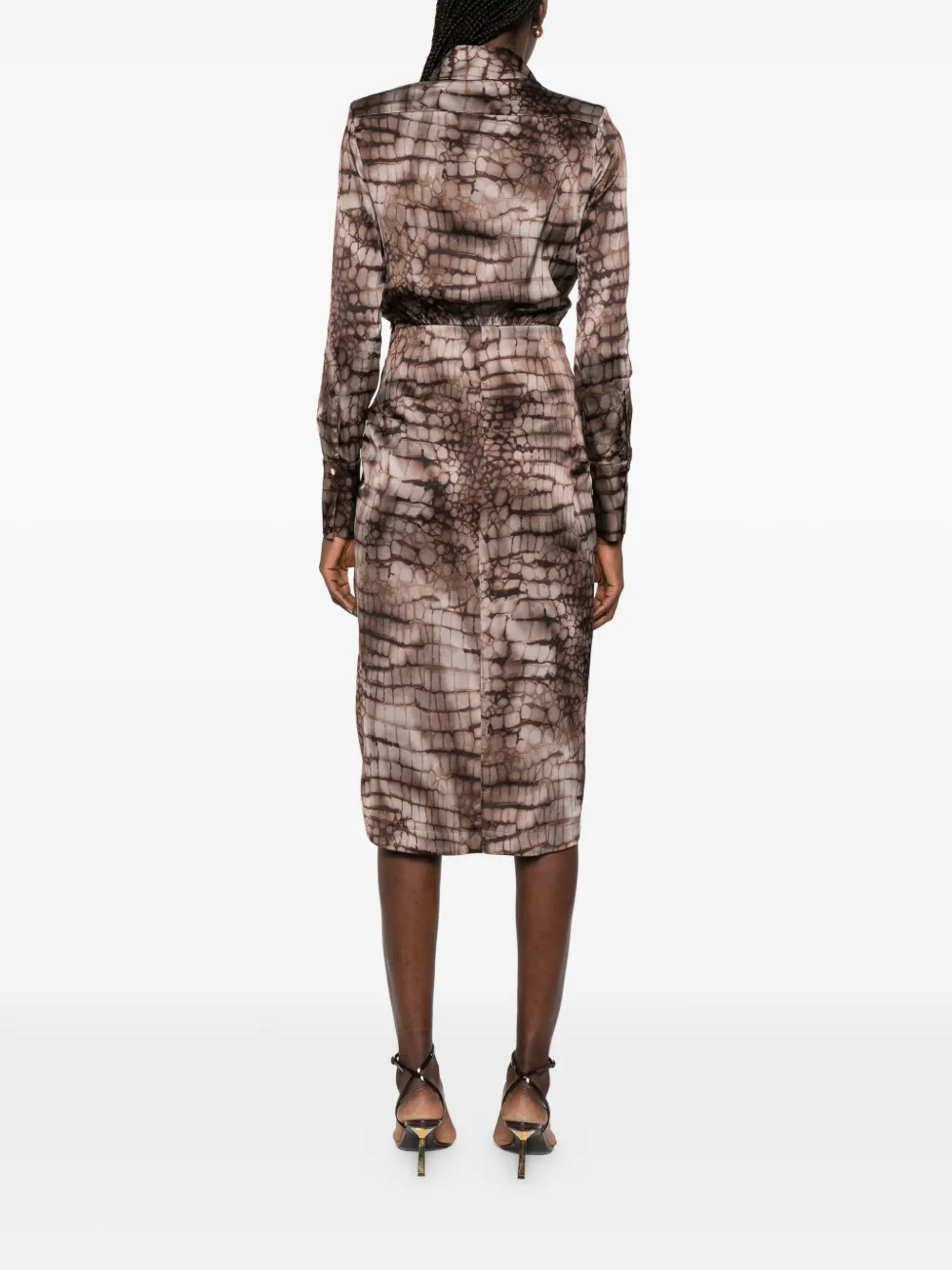 Elisabetta Franchi Midi-jurk met lange mouwen Bruin