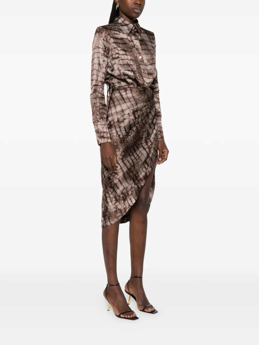 Elisabetta Franchi Midi-jurk met lange mouwen Bruin