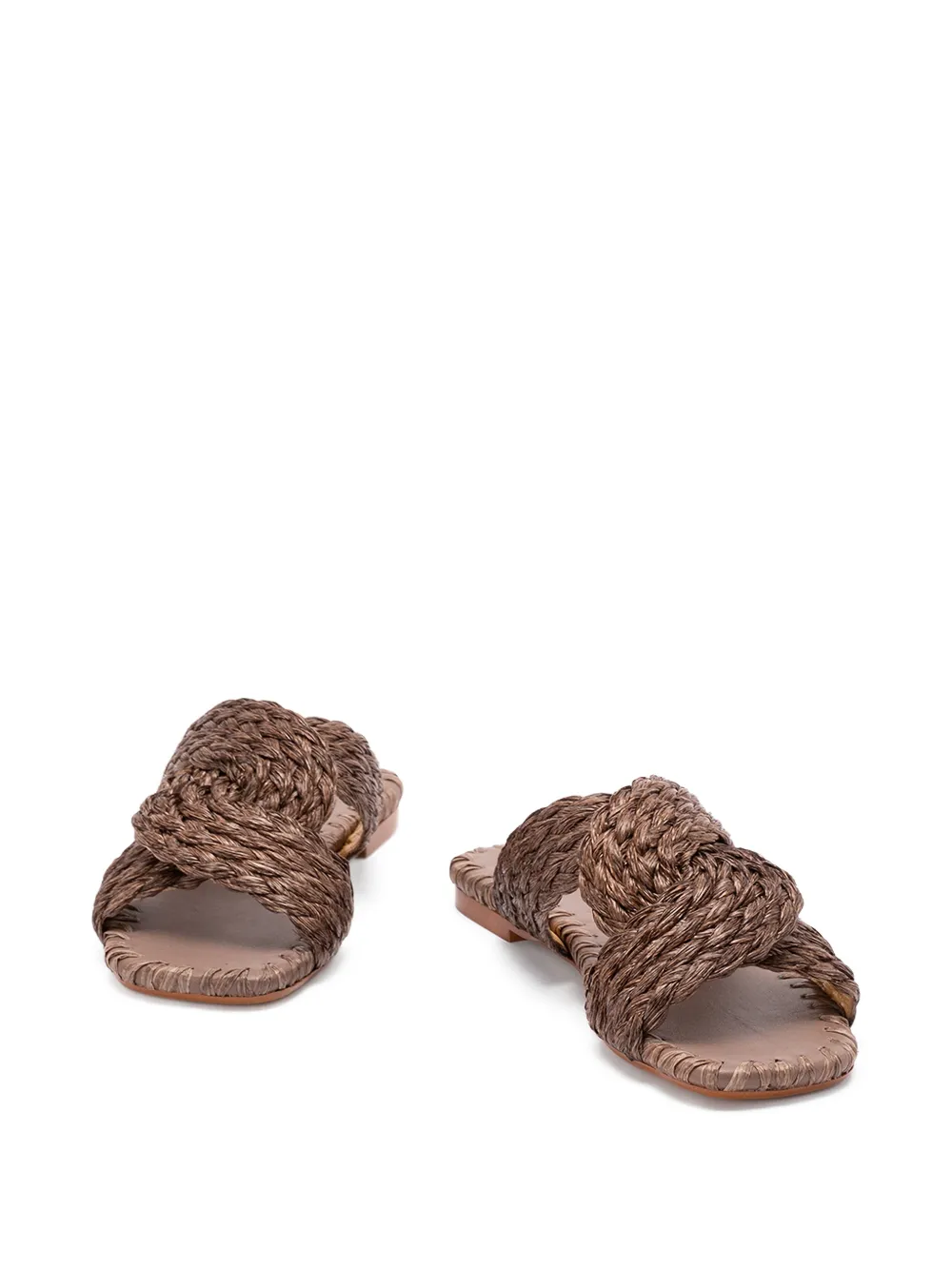  Castañer Padme/258 Braided Raffia Flat Sandals - Brown 