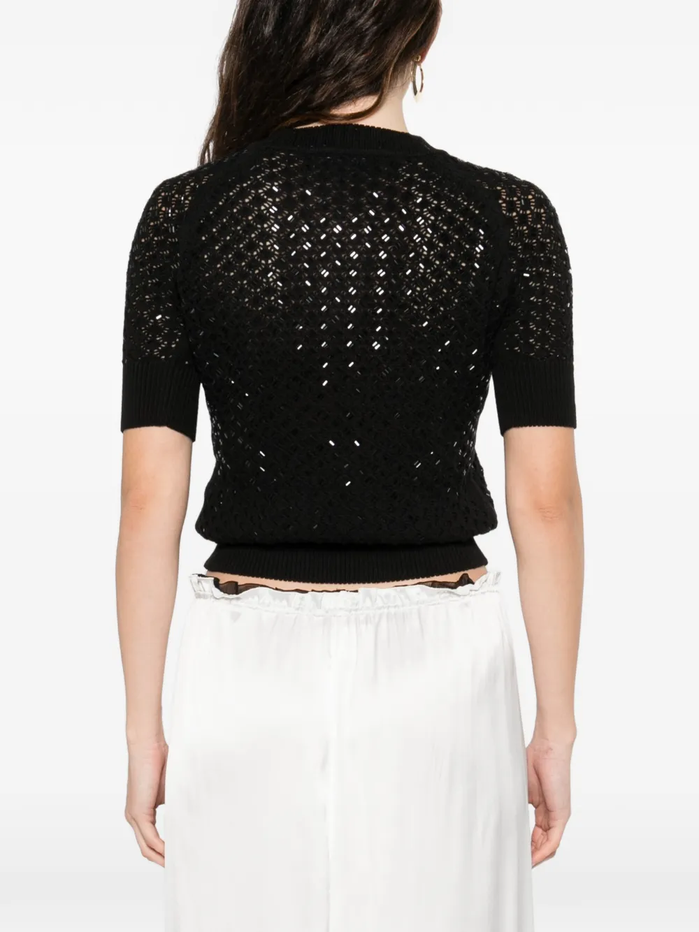 Embellished Short-Sleeve Knitted T-Shirt