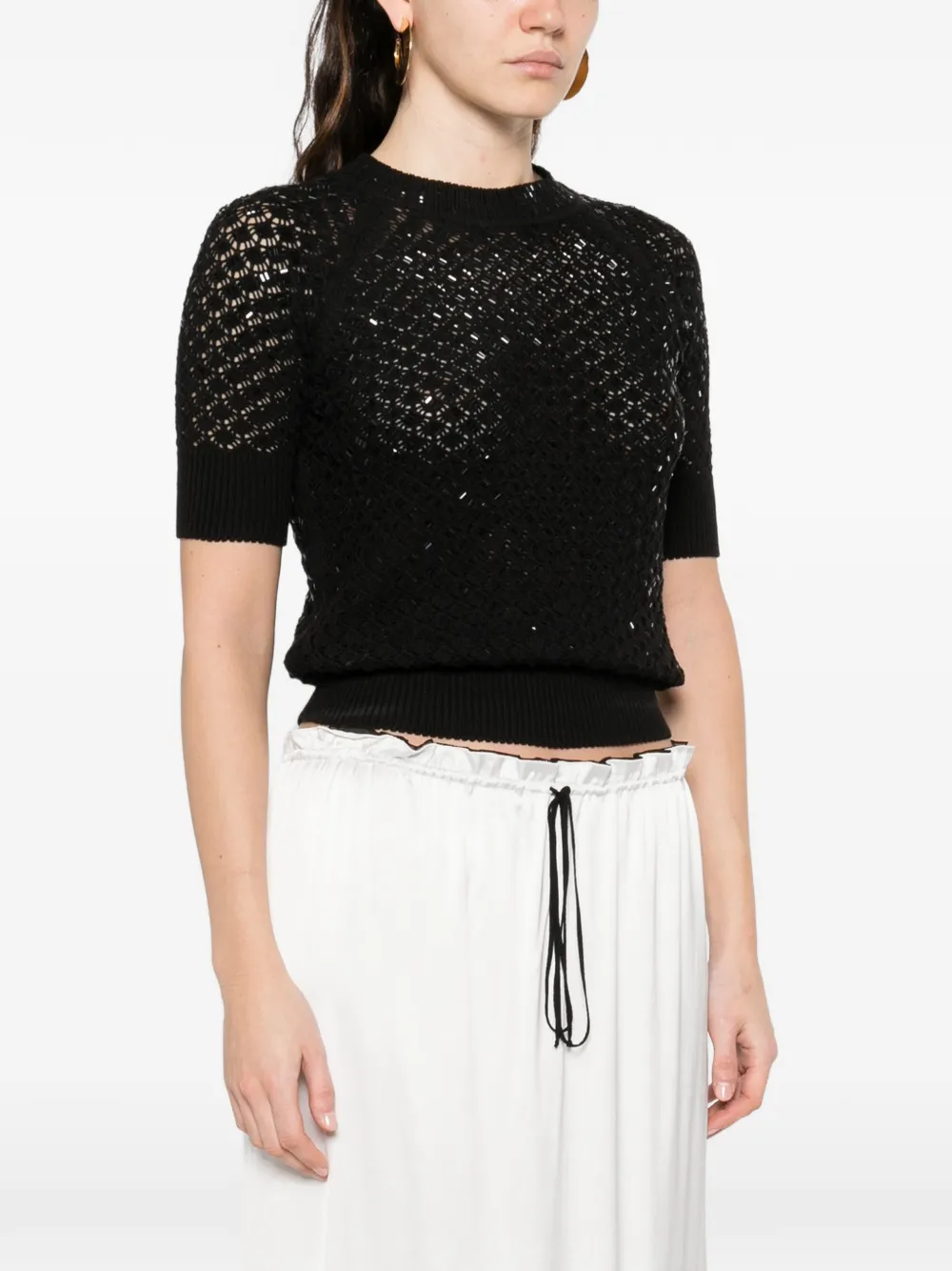 Embellished Short-Sleeve Knitted T-Shirt