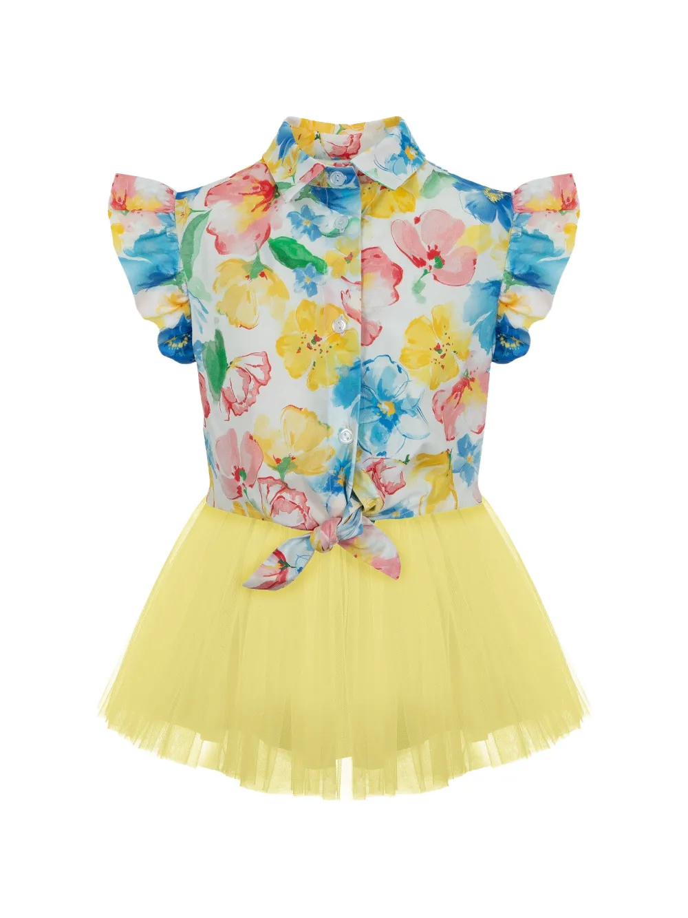 Lapin House floral-print ruffled dress set (set of two) - Giallo
