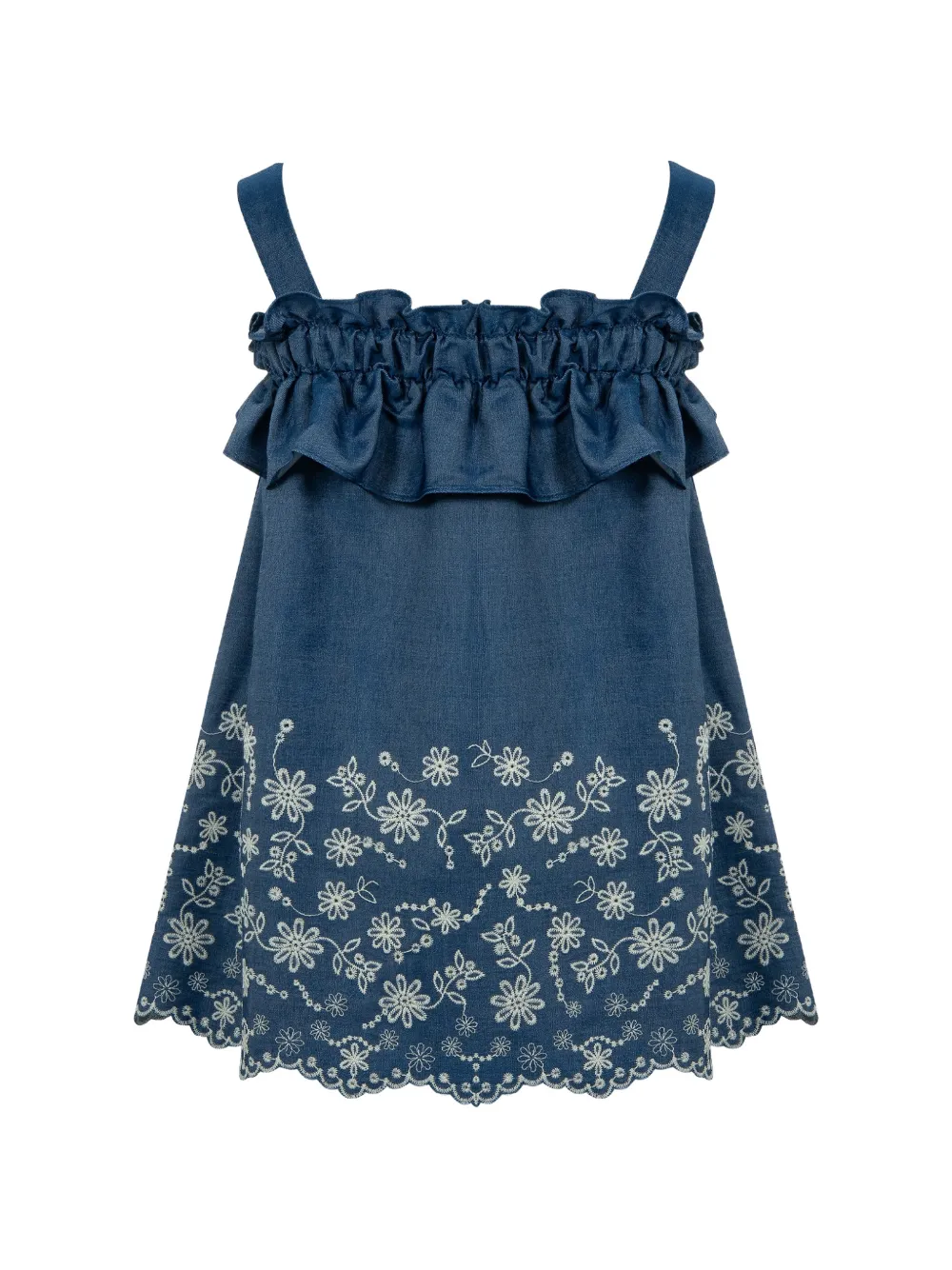 Ruffled-Detail Floral-Embroidery Dress