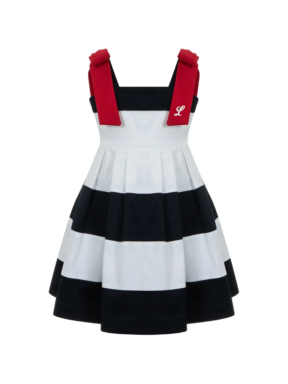 Lapin House bow-detail strip-pattern dress - Nero