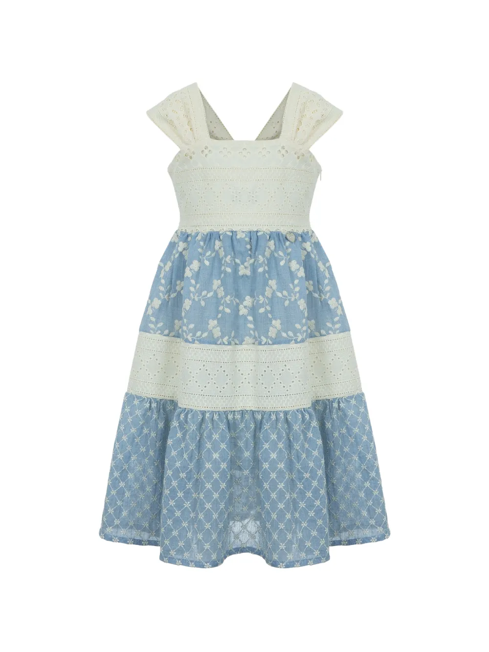 Lapin House Kids' Floral-embroidery Dress In Blue
