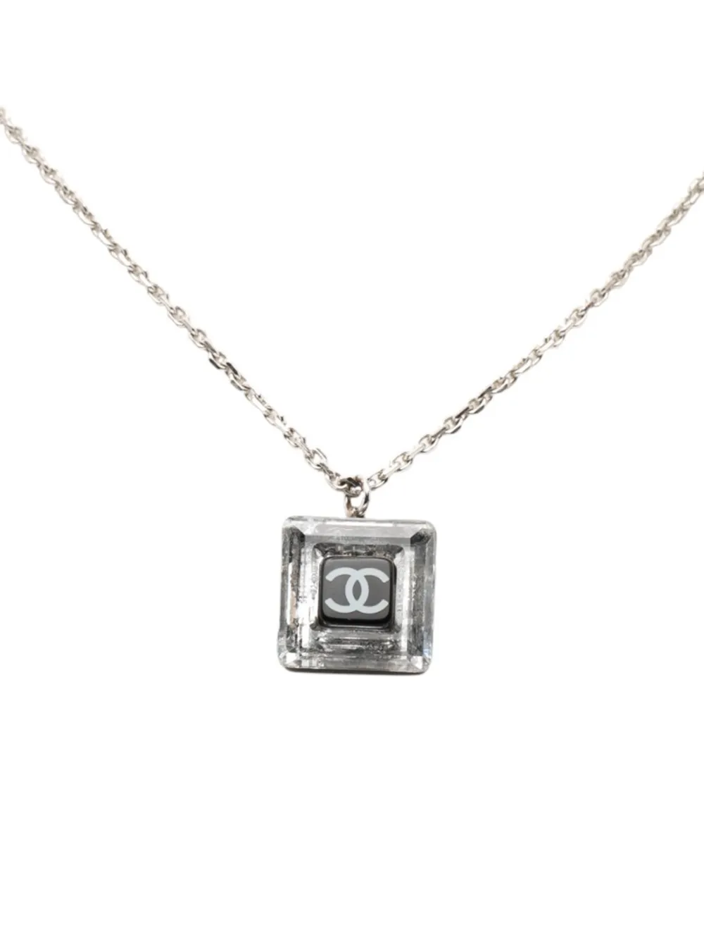 CHANEL Pre-Owned 2008 Silver Plated Crystal CC Square Pendant Necklace costume necklace - Argento