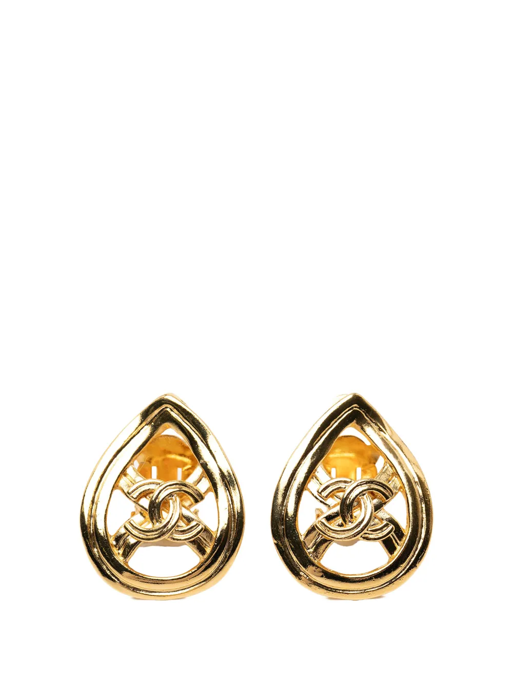 CHANEL Pre-Owned 1990-2010 Gold Plated CC Teardrop Clip On Earrings costume earrings