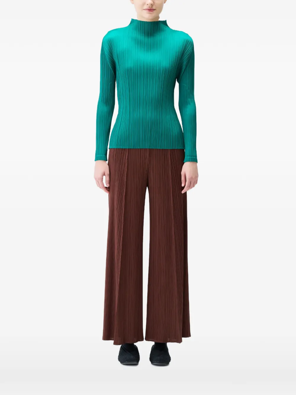  Pleats Please Issey Miyake Long-sleeve Mock-neck Top - Green 