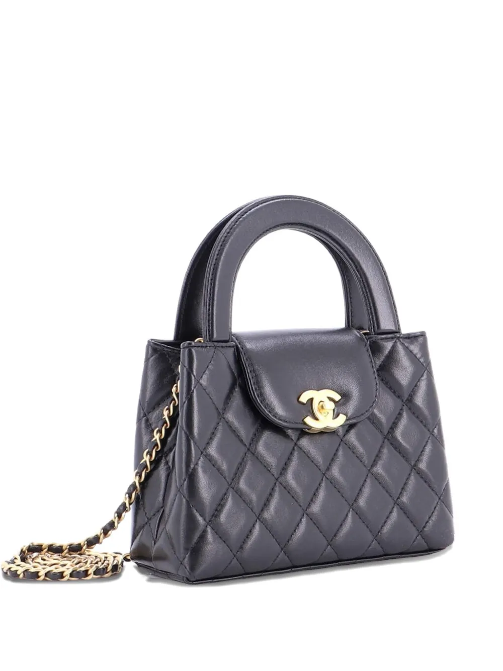 CHANEL Pre-Owned Kelly Top Handle Shopping Bag Quilted Shiny Aged Calfskin Mini satchel - Nero